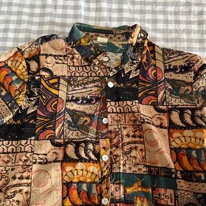 Abstract Button Up Crop Tee